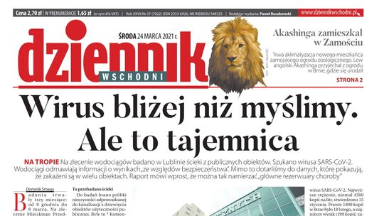 Pierwsza strona Dziennika Wschodniego z 24 marca 2021 roku