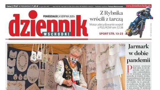 Pierwsza strona Dziennika Wschodniego z 24 sierpnia 2020 r.