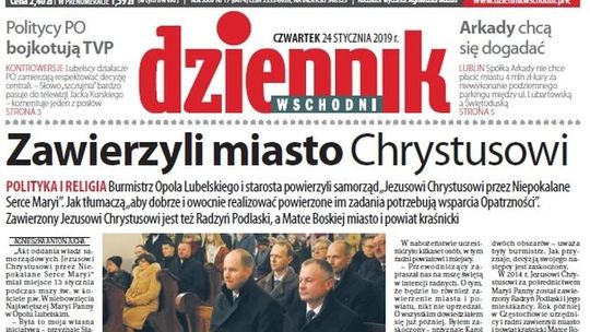 Pierwsza strona Dziennika Wschodniego z 24 stycznia 2019 roku