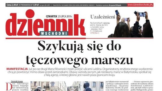 Pierwsza strona Dziennika Wschodniego z 25 lipca 2019 r.