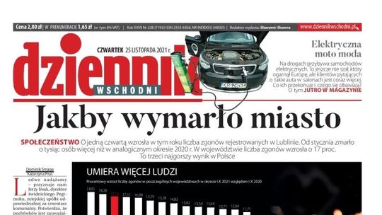 Pierwsza strona Dziennika Wschodniego z 25 listopada 2021 r.