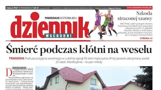 Pierwsza strona Dziennika Wschodniego z 25 stycznia 2021 r.