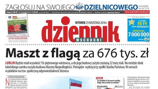 Pierwsza strona Dziennika Wschodniego z 25 września 2018 r.