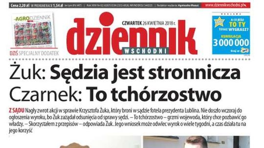 Pierwsza strona Dziennika Wschodniego z 26 kwietnia 2018 r.