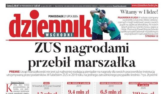 Pierwsza strona Dziennika Wschodniego z 26 lipca 2020 r.