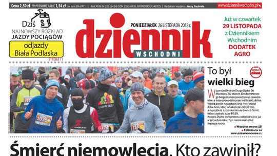 Pierwsza strona Dziennika Wschodniego z 26 listopada 2018 r.