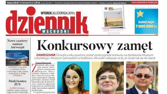 Pierwsza strona Dziennika Wschodniego z 26 listopada 2019 r.