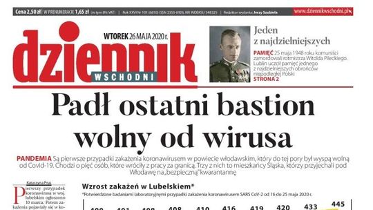 Pierwsza strona Dziennika Wschodniego z 26 maja 2020 r.