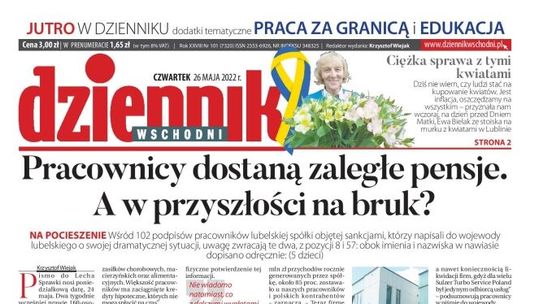 Pierwsza strona Dziennika Wschodniego z 26 maja 2022 r.