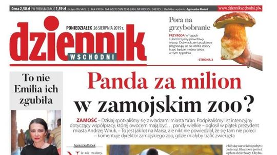 Pierwsza strona Dziennika Wschodniego z 26 sierpnia 2019 r.