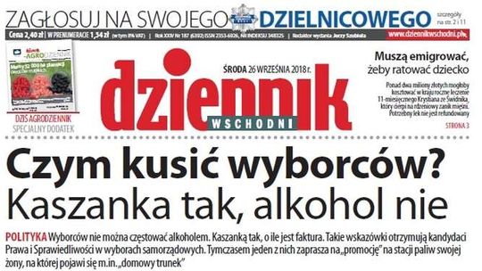 Pierwsza strona Dziennika Wschodniego z 26 września 2018 roku