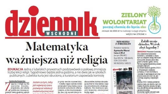 Pierwsza strona Dziennika Wschodniego z 27.09.2019