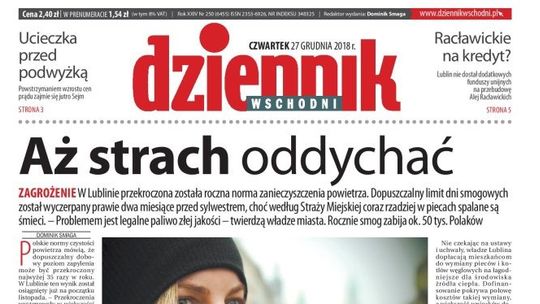 Pierwsza strona Dziennika Wschodniego z 27 grudnia 2018 r.