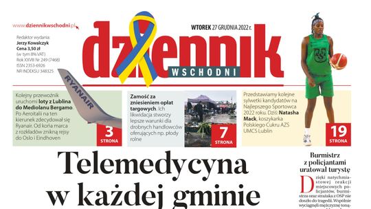 Pierwsza strona Dziennika Wschodniego z 27 grudnia 2022 roku