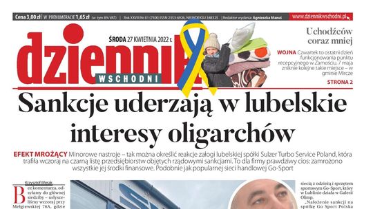 Pierwsza strona Dziennika Wschodniego z 27 kwietnia 2022 r.