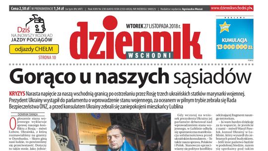 Pierwsza strona Dziennika Wschodniego z 27 listopada 2018 r.
