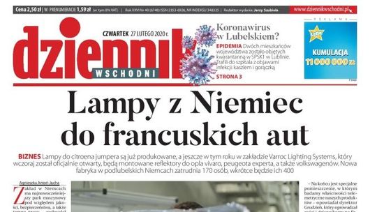 Pierwsza strona Dziennika Wschodniego z 27 lutego 2020 r.