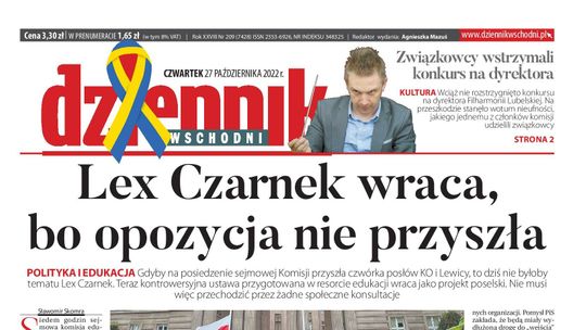 Pierwsza strona Dziennika Wschodniego z 27 października 2022 r.