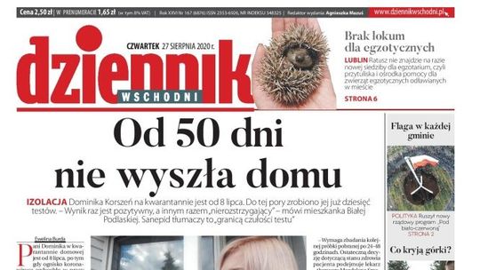 Pierwsza strona Dziennika Wschodniego z 27 sierpnia 2020 r.