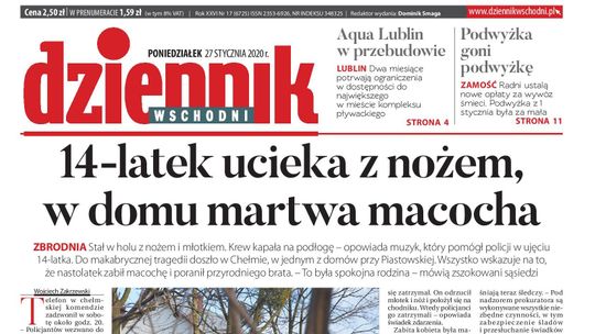 Pierwsza strona Dziennika Wschodniego z 27 stycznia 2020 r.