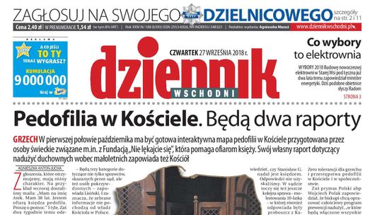 Pierwsza strona Dziennika Wschodniego z 27 września 2018 r.