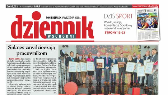 Pierwsza strona Dziennika Wschodniego z 27 września 2021 roku