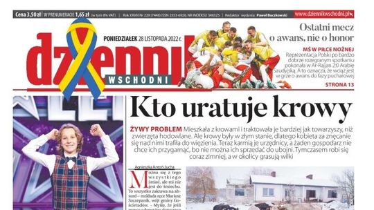 Pierwsza strona Dziennika Wschodniego z 28 listopada 2022 r.