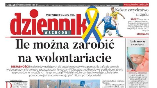 Pierwsza strona Dziennika Wschodniego z 28 marca 2022 r.