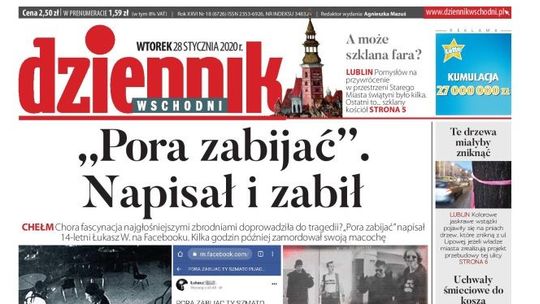 Pierwsza strona Dziennika Wschodniego z 28 stycznia 2020 r.