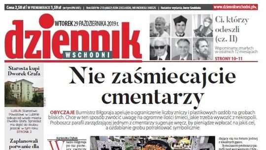 Pierwsza strona Dziennika Wschodniego z 29.10.2019