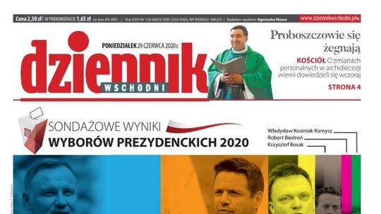 Pierwsza strona Dziennika Wschodniego z 29 czerwca 2020 r.