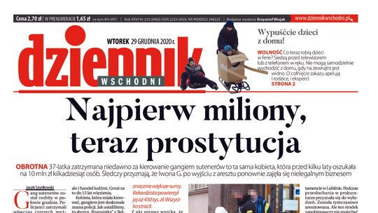 Pierwsza strona Dziennika Wschodniego z 29 grudnia 2020 r. 