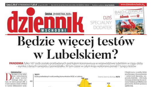 Pierwsza strona Dziennika Wschodniego z 29 kwietnia 2020 r.