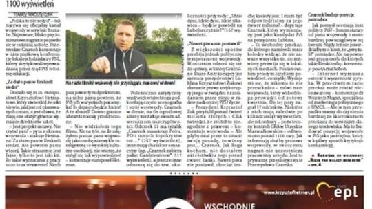 Pierwsza strona Dziennika Wschodniego z 29 listopada 2016 roku