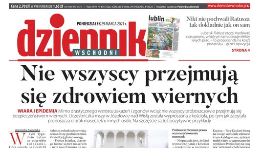 Pierwsza strona Dziennika Wschodniego z 29 marca 2021 roku