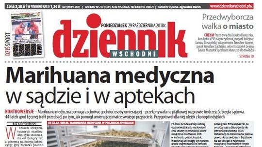 Pierwsza strona Dziennika Wschodniego z 29 października 2018 roku