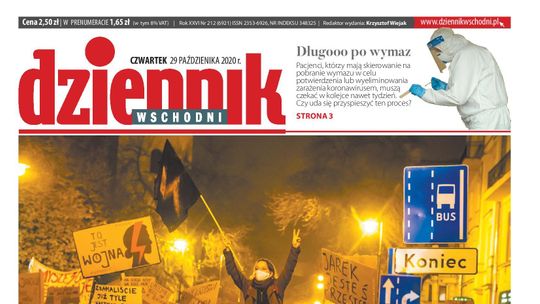 Pierwsza strona Dziennika Wschodniego z 29 października 2020 r.