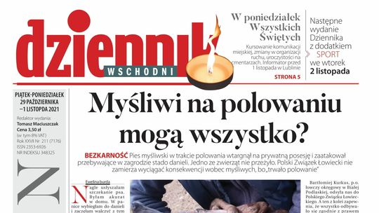 Pierwsza strona Dziennika Wschodniego z 29 października 2021 roku