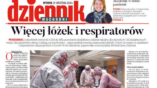  Pierwsza strona Dziennika Wschodniego z 29 września 2020 r. 