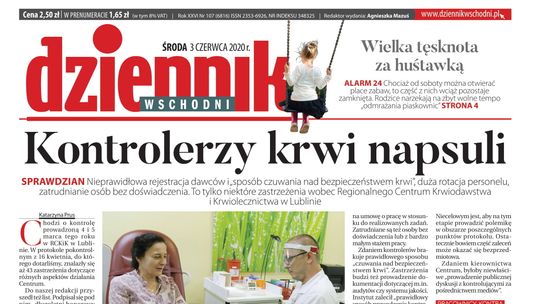 Pierwsza strona Dziennika Wschodniego z 3 czerwca 2020 r.