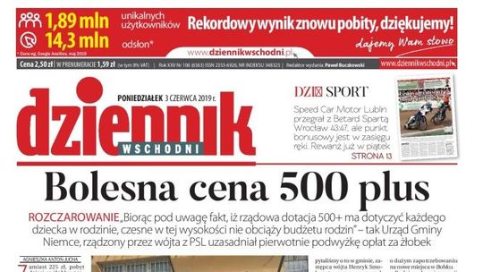 Pierwsza strona Dziennika Wschodniego z 3 maja 2019 r.