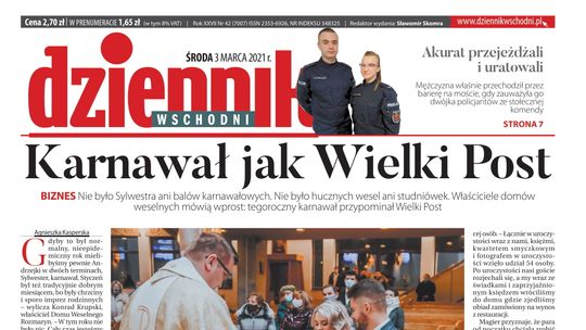 Pierwsza strona Dziennika Wschodniego z 3 marca 2021 roku