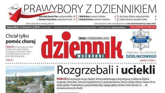 Pierwsza strona Dziennika Wschodniego z 3 października 2018 r.