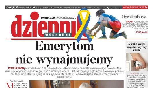 Pierwsza strona Dziennika Wschodniego z 3 października 2022 r.