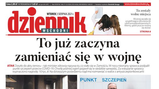 Pierwsza strona Dziennika Wschodniego z 3 sierpnia 2021 roku