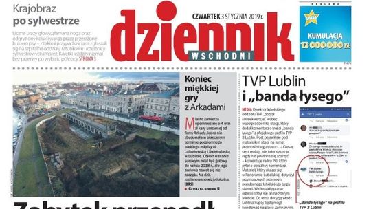 Pierwsza strona Dziennika Wschodniego z 3 stycznia 2019 r.