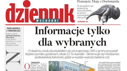 Pierwsza strona Dziennika Wschodniego z 3 września 2021 roku