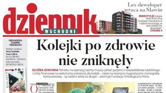 Pierwsza strona Dziennika Wschodniego z 30.08.2019