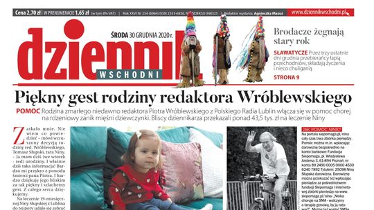 Pierwsza strona Dziennika Wschodniego z 30 grudnia 2020 roku