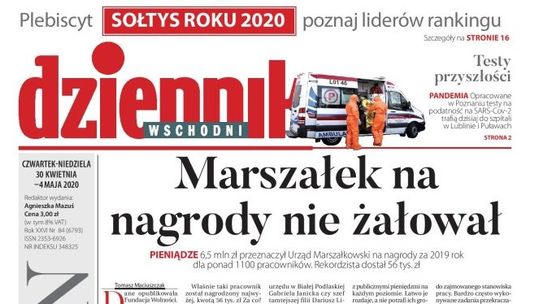 Pierwsza strona Dziennika Wschodniego z 30 kwietnia 2020